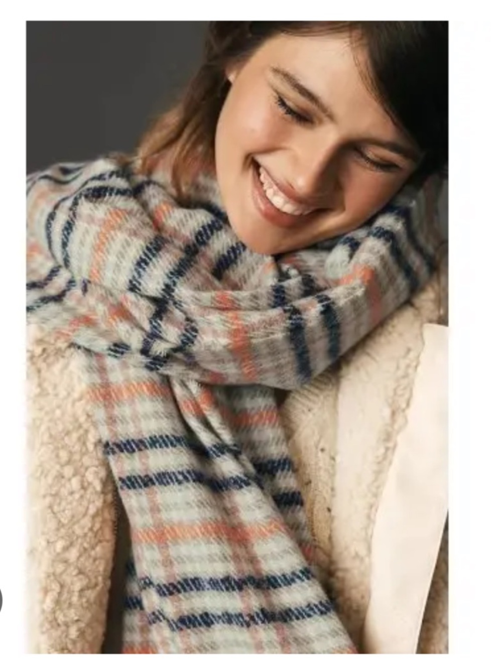 Cozy Striped Fringe Scarf in Cream, Orange & Navy